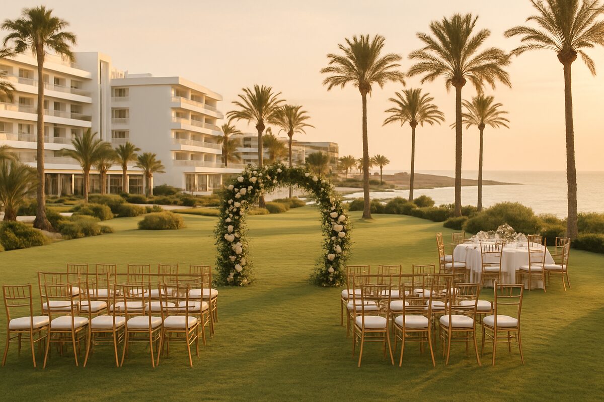 Asterias Beach Hotel wedding setting (illustrative)