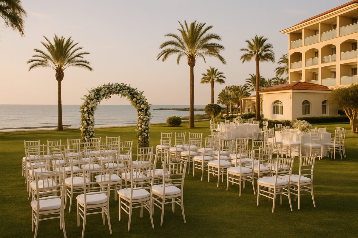 Athena Beach Hotel wedding setting (illustrative)
